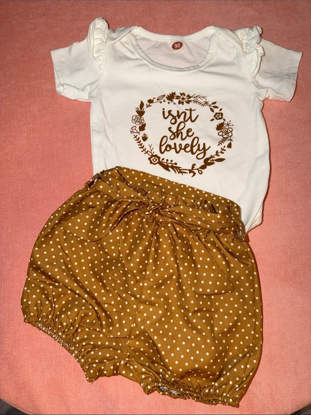 White Baby Bodysuit with Mustard Polka Dot Bloomers - Cute Everyday Set